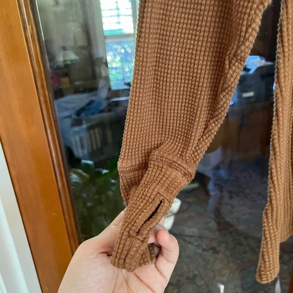 Brown Waffle Knit Henley Top - Picture 3 of 4